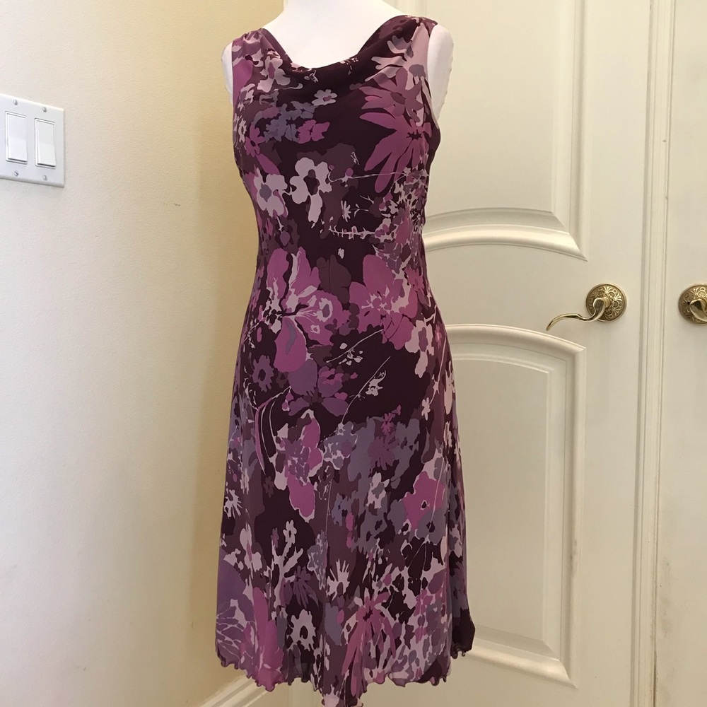 Sleeveless Purple Floral A-Line Dress